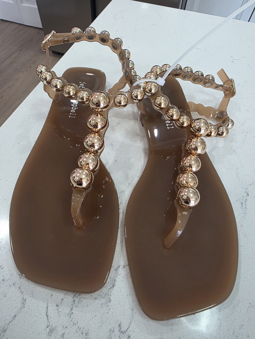 Jeffrey Campbell PLATED Embellished Sandals Women US 6M EU 37 In Caramel Gold